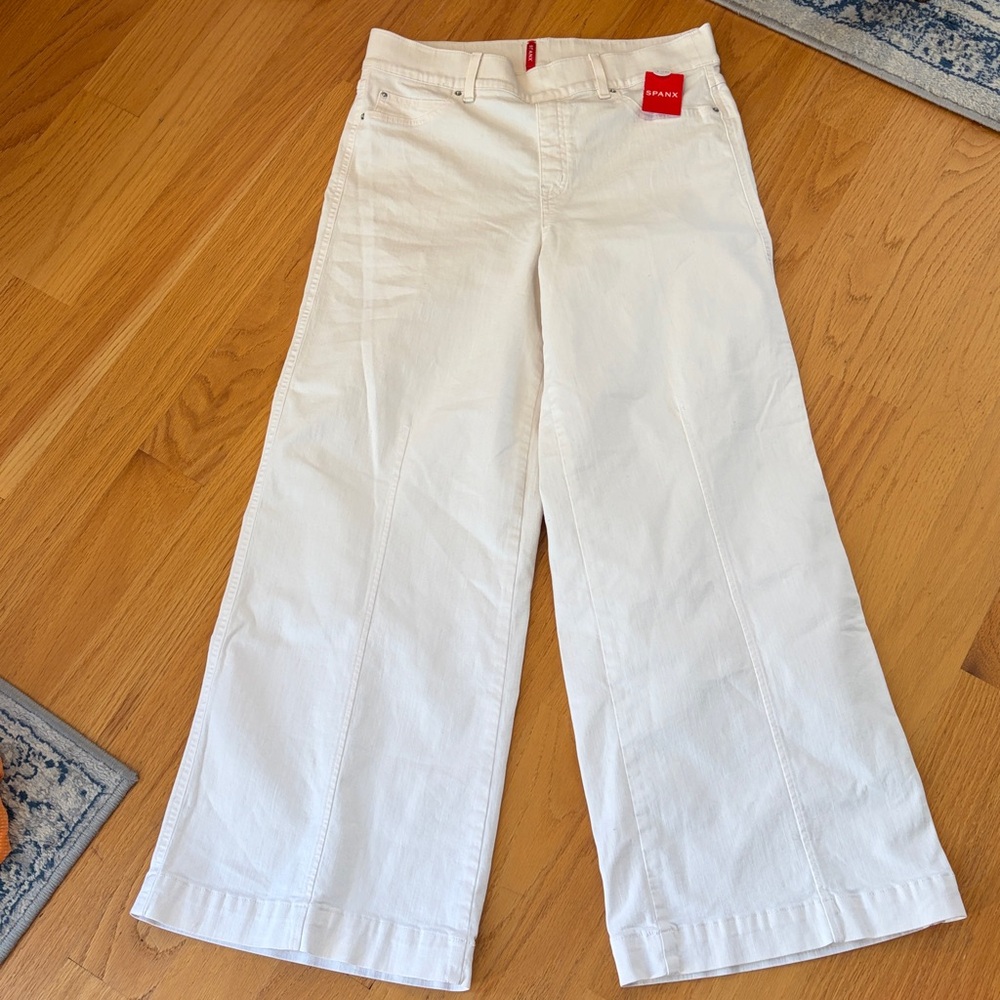 Spanx Seamed Front Wide‎ Leg Pull-On Jeans Ecru Wash NWT Size XL petite
